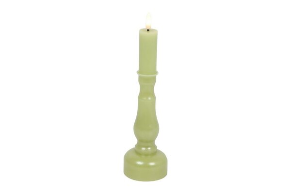 Countryfield kandelaar en ledkaars D 7,5 x H 24 cm groen