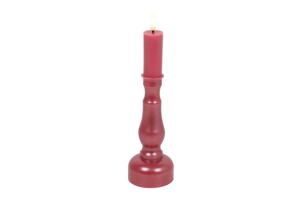 Countryfield kandelaar en ledkaars D 7,5 x H 24 cm roze