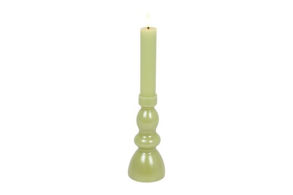 Countryfield kandelaar en ledkaars D 7,5 x H 28 cm groen