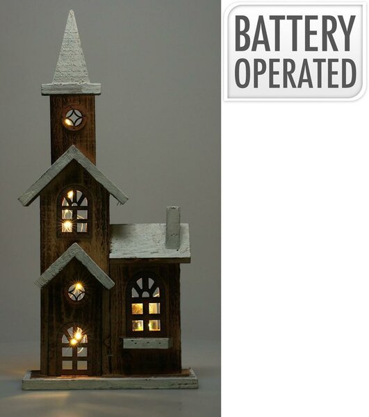 Decoratie kerk met led 41 cm - afbeelding 2