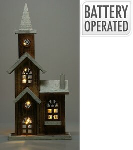Decoratie kerk met led 41 cm - afbeelding 2