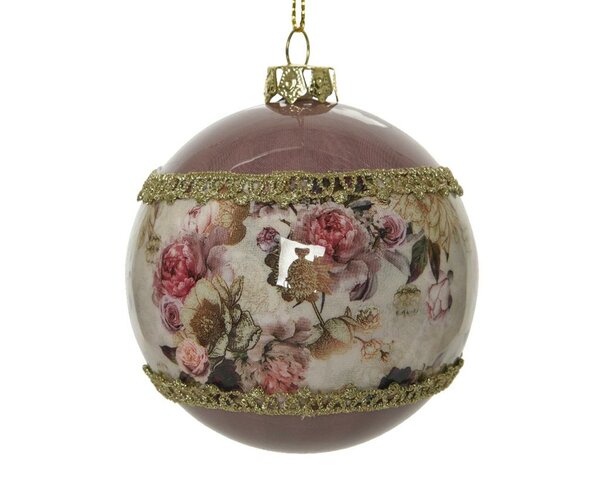 Foam kerstbal 8 cm champagne gold ribbon