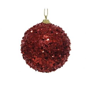 Foam kerstbal 8 cm glitter kerstrood