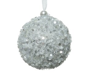 Foam kerstbal 8 cm paillet zilver
