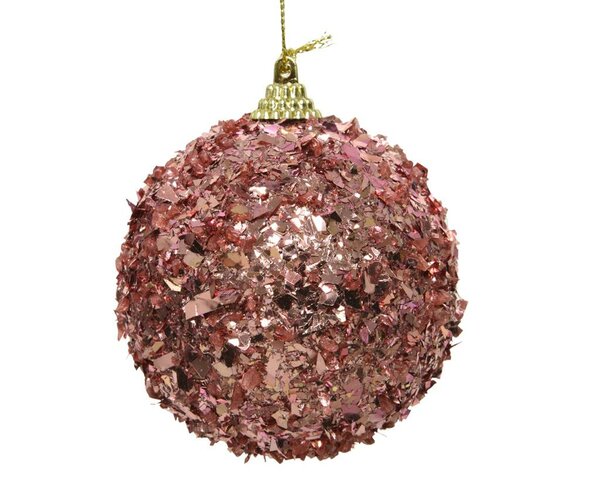 Foam kerstbal met hanger velours roze 8 cm