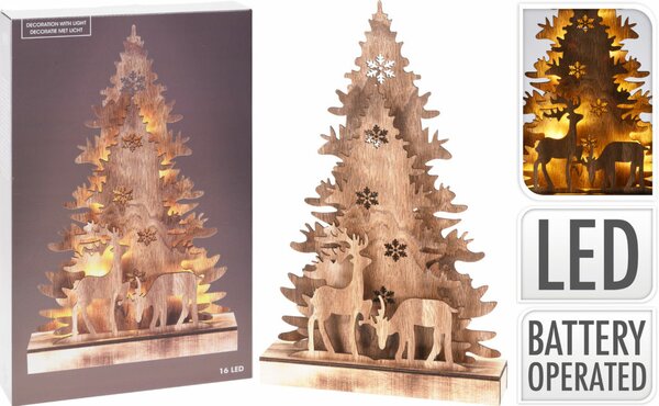 Houten kerstboom met rendieren 16 lampjes