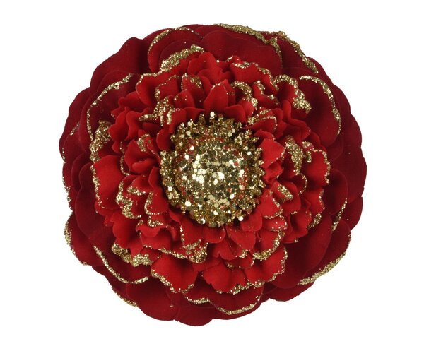 Kerst bloem polyester 10 cm rood