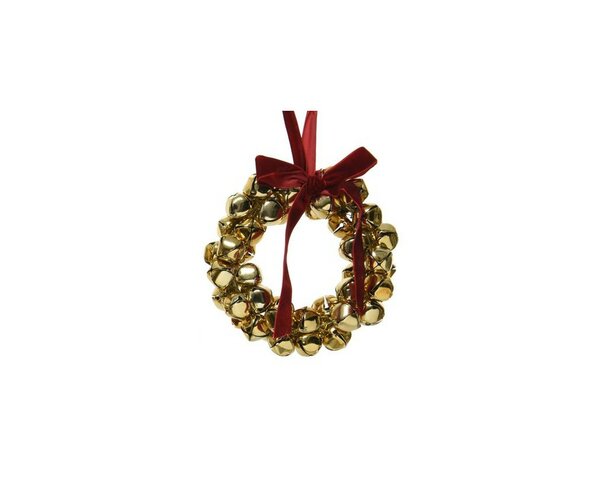 Kerst krans met belletjes 13 cm goud