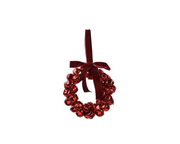 Kerst krans met belletjes 13 cm rood