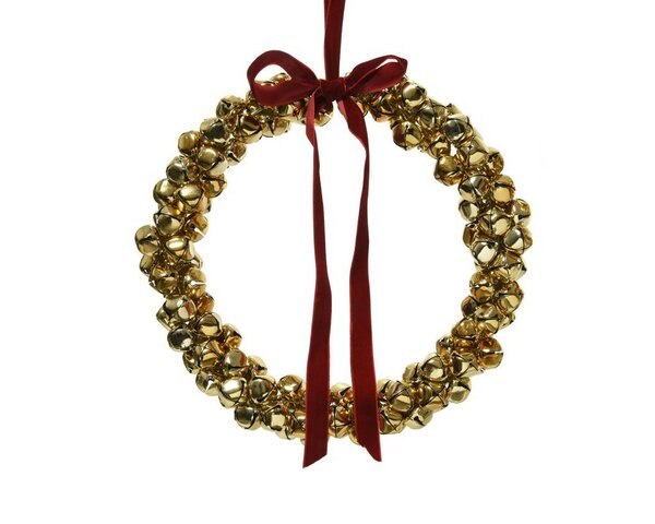 Kerst krans met belletjes 25 cm goud