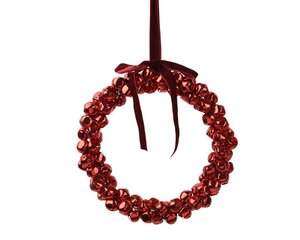 Kerst krans met belletjes 25 cm rood
