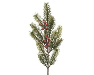 Kerst tak 49 cm groen/rood - afbeelding 1