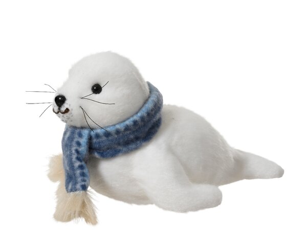 Kerst zeehond polyester 12 cm creme