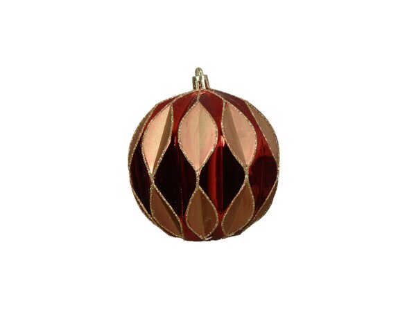 Kerstbal 10 cm rode glans met ovaal goud
