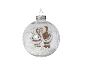 Kerstbal 10 cm transparant kinderen in sneeuw