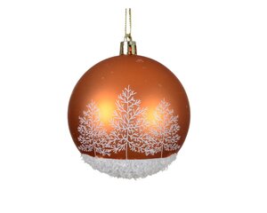 Kerstbal 8 cm koper met sneeuw
