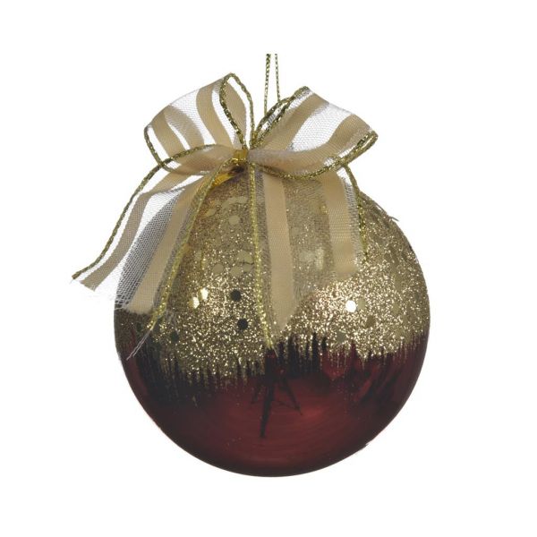 Kerstbal deco strik 8 cm kerst rood