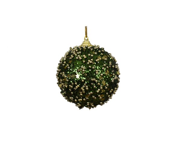 Kerstbal foam 8 cm groen met gouden details