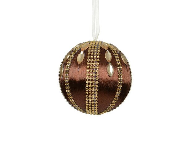 Kerstbal foam met diamant strepen 8 cm espresso
