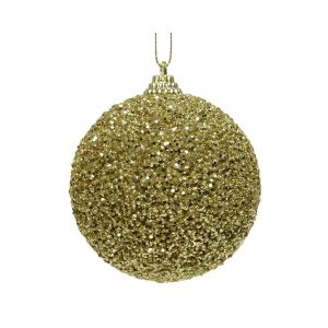 Kerstbal foam met glitters en kralen licht goud