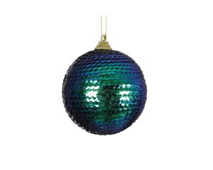 Kerstbal foam nachtblauw met pailletten 8 cm