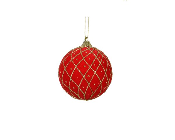 Kerstbal foam ruiten met stip 8 cm kerstrood 