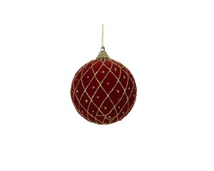 Kerstbal foam ruiten met stip 8 cm ossenbloed