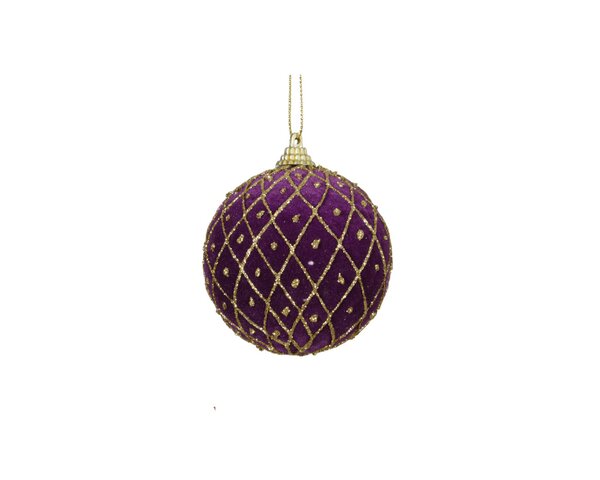Kerstbal foam ruiten met stip 8 cm paars