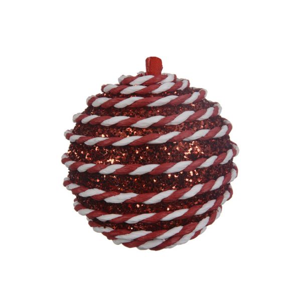 Kerstbal foam swirl 8 cm rood / wit