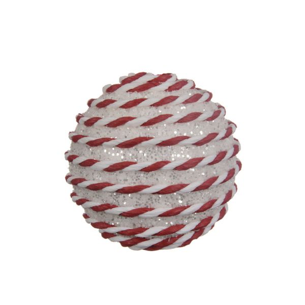 Kerstbal foam swirl 8 cm wit / rood