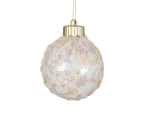 Kerstbal kunststof ijs 8 cm roze