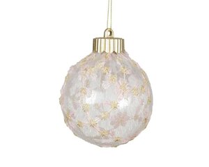 Kerstbal kunststof ijs 8 cm roze