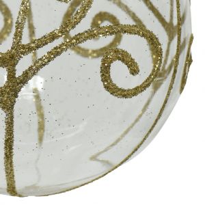 Kerstbal met glitter 8 cm transparant goud - afbeelding 2