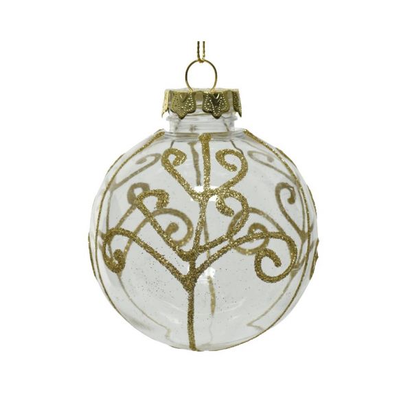Kerstbal met glitter 8 cm transparant goud - afbeelding 1