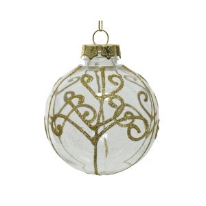 Kerstbal met glitter 8 cm transparant goud - afbeelding 1