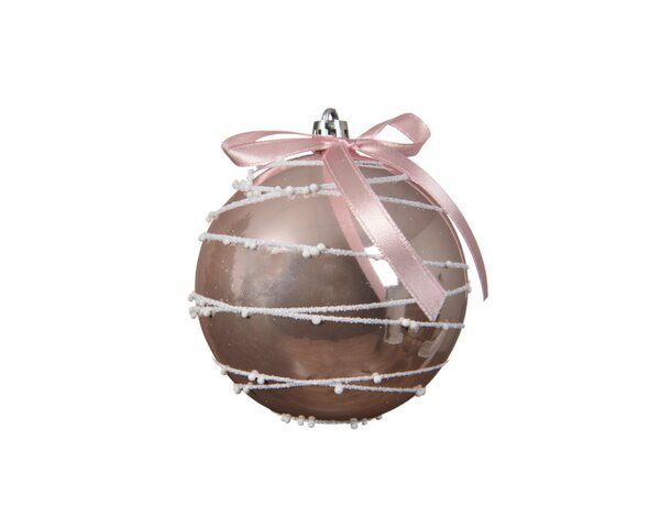 Kerstbal met glitter en foam balletjes 8 cm poeder roze glans