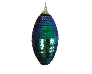 Kerstbal ovaal foam nachtblauw met pailletten 8 cm