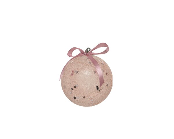 Kerstbal plastic 8 cm roze sterren