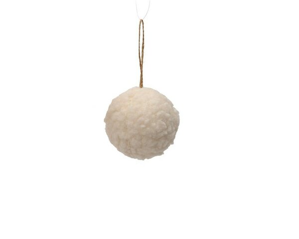 Kerstbal stof 8 cm wit