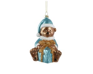 Kersthanger beer polystyreen 13 cm blauw