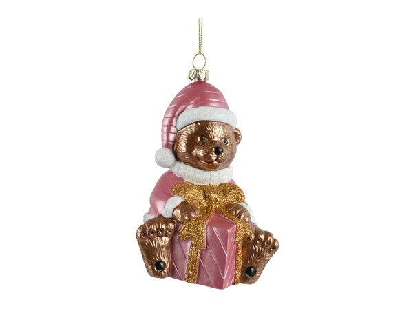 Kersthanger beer polystyreen 13 cm roze