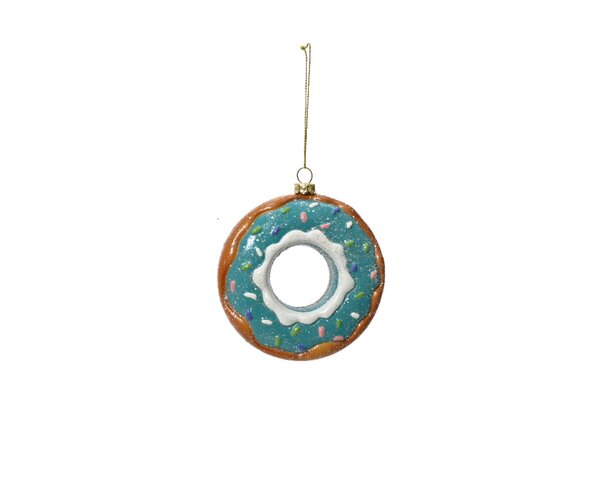Kersthanger donut blauw 10 cm