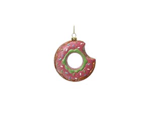 Kersthanger donut donker roze 10 cm