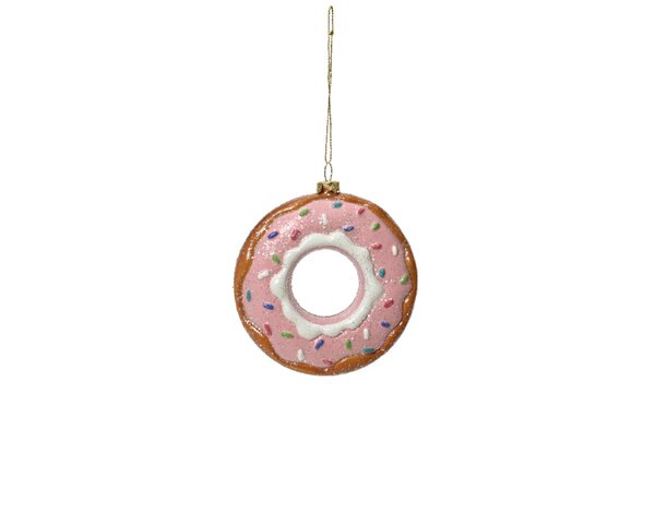 Kersthanger donut poeder roze 10 cm