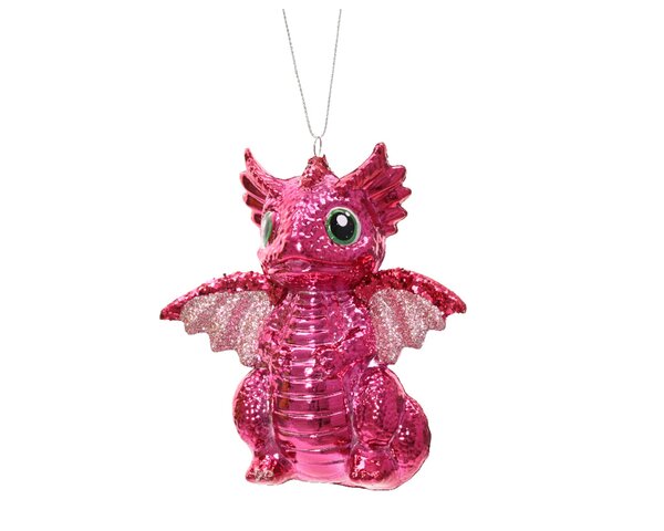 Kersthanger draak 10,5 cm roze