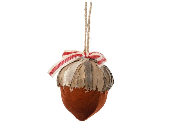 Kersthanger eikel foam met jutte 20 cm bruin