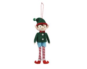 Kersthanger elf met een groen shirt 23 cm