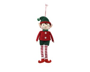 Kersthanger elf met een rood shirt 23 cm
