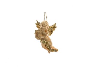 Kersthanger engel met harp 10 cm