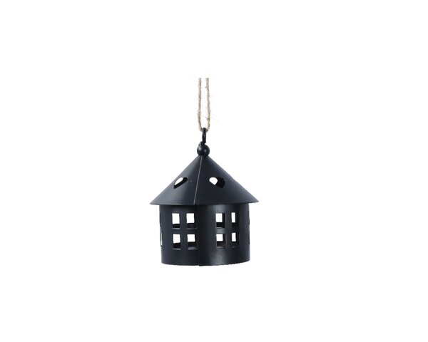 Kersthanger huis rond 8 cm zwart